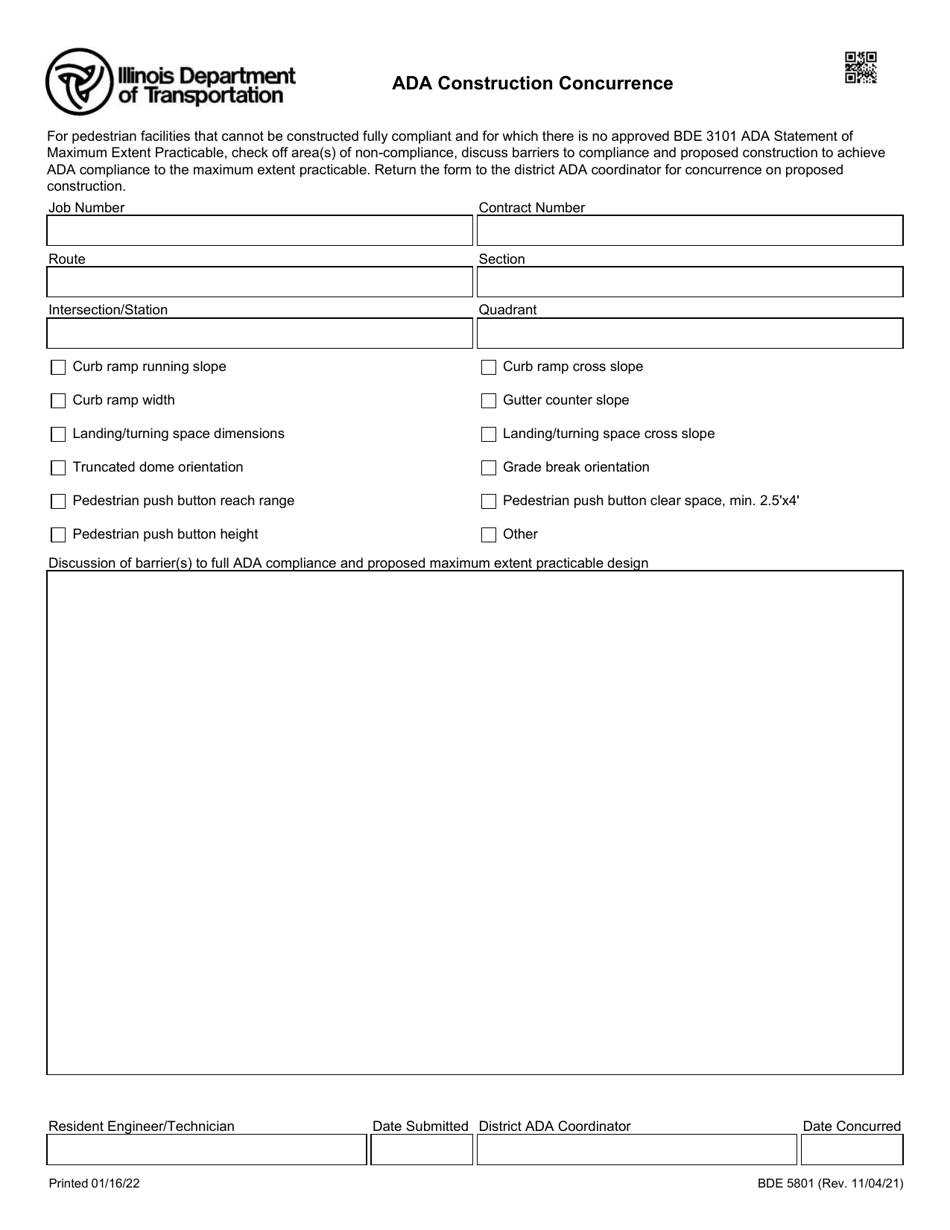 Form BDE5801 Ada Construction Concurrence - Illinois, Page 1