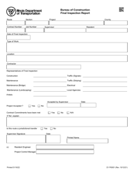 Document preview: Form D1 PI0001 Bureau of Construction Final Inspection Report - Illinois