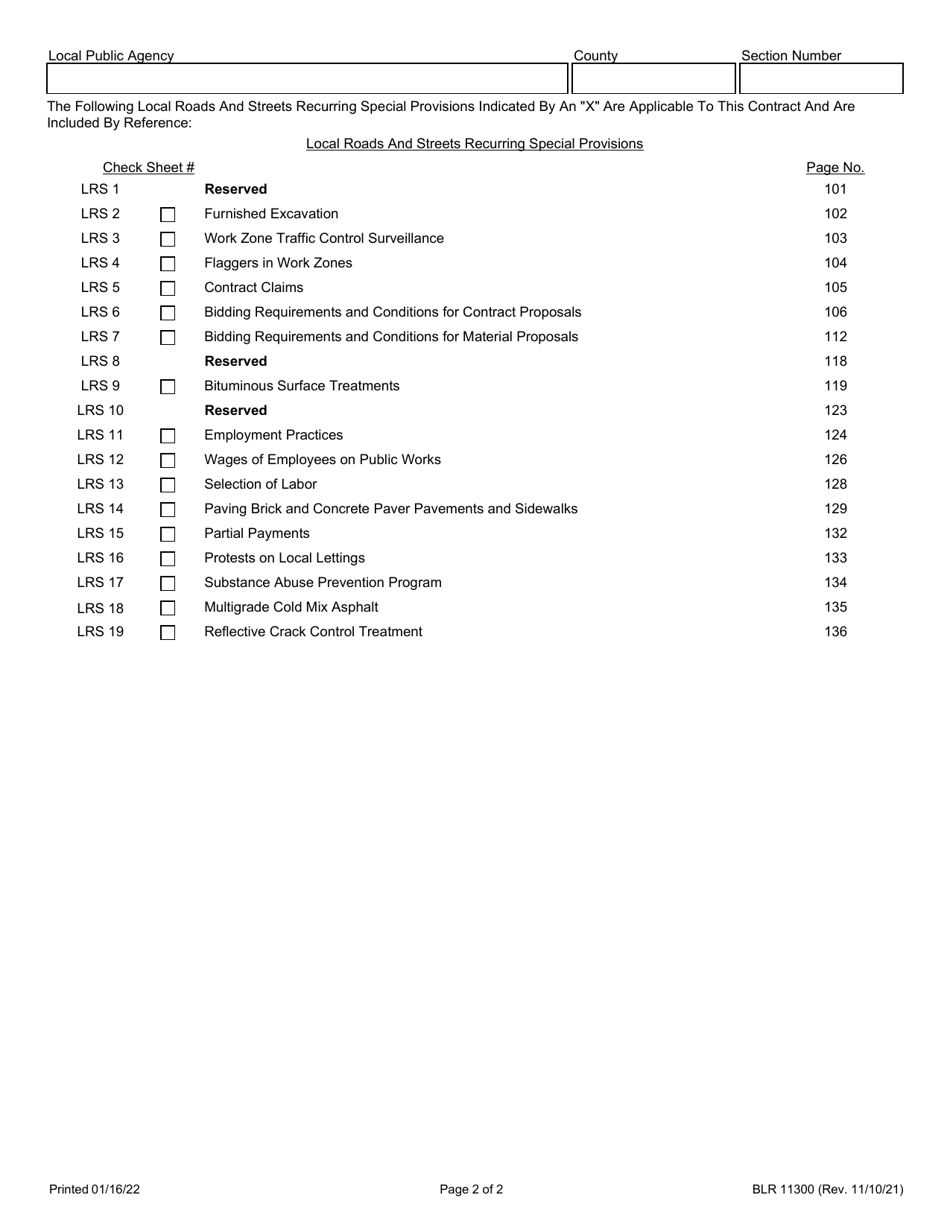 Form BLR11300 Check Sheet for Recurring Special Provisions - Illinois, Page 2
