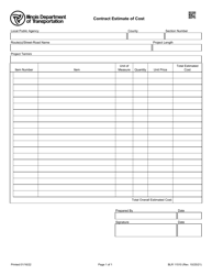 Form BLR11510 Contract Estimate of Cost - Illinois