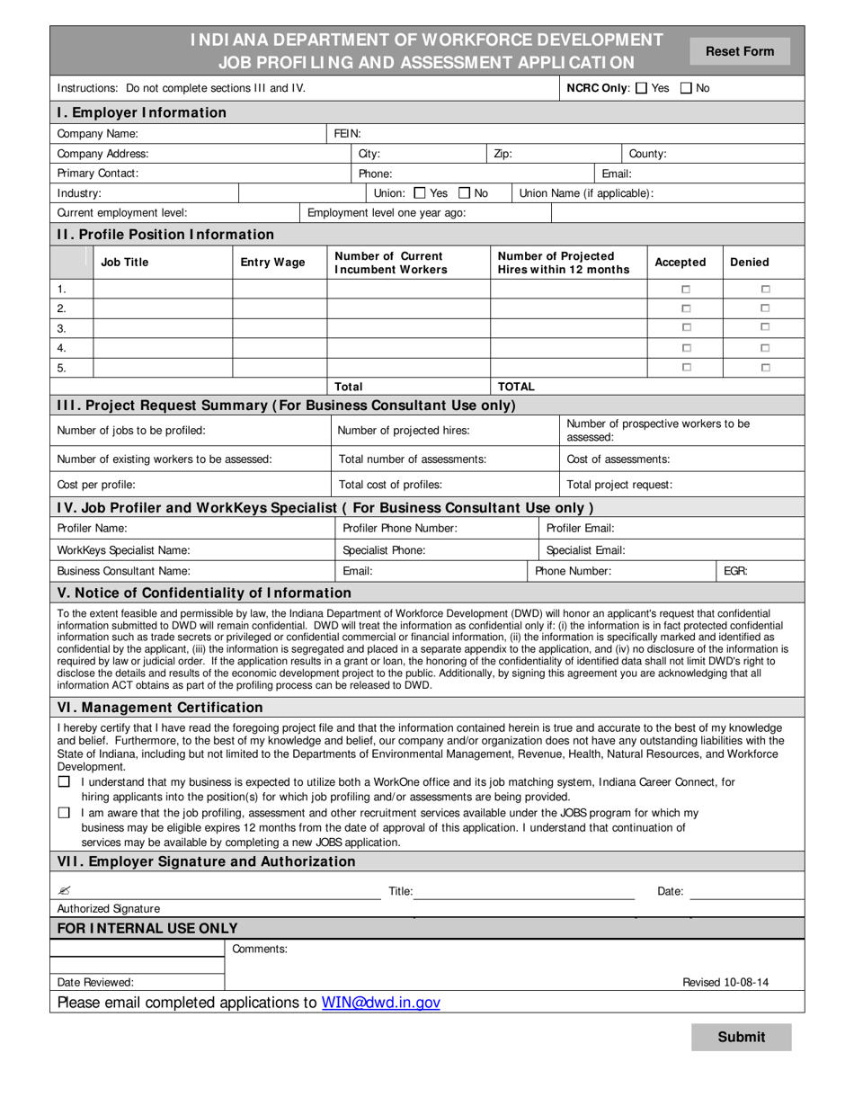 Indiana Job Profiling And Assessment Application Fill Out Sign Online And Download Pdf 0154