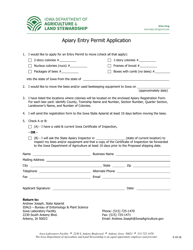 Document preview: Apiary Entry Permit Application - Iowa