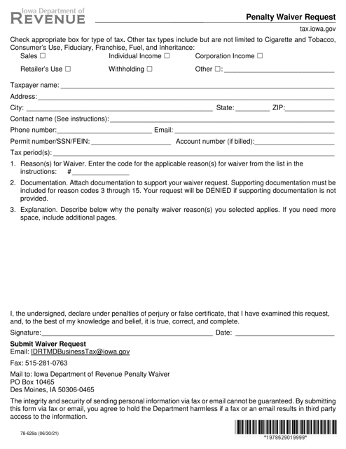 Form 78-629  Printable Pdf