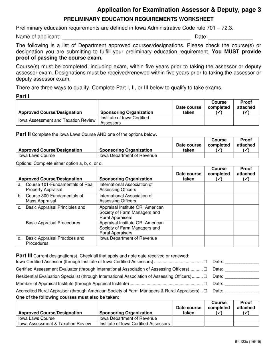 Form 51-123 Application for Examination Assessor  Deputy - Iowa, Page 3