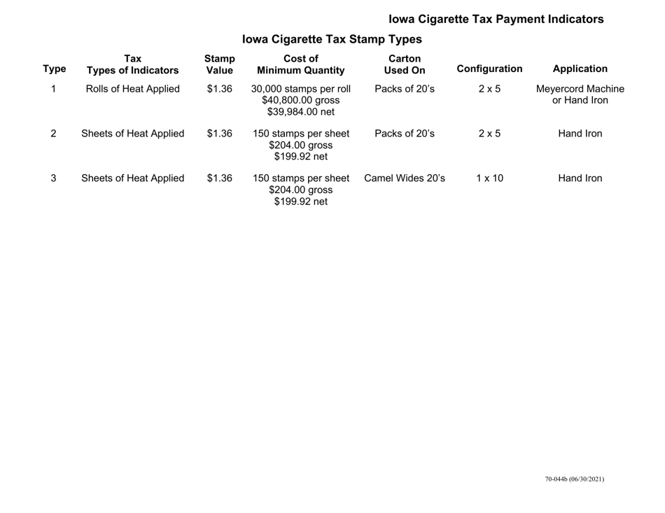 Form 70-044 Iowa Cigarette Tax Stamp Order Form - Iowa, Page 2