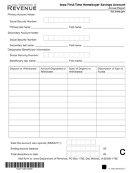 Form 41-164 Iowa First-Time Homebuyer Savings Account - Annual Report - Iowa