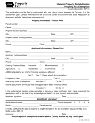 Form 54-019 Historic Property Rehabilitation Property Tax Exemption - Iowa