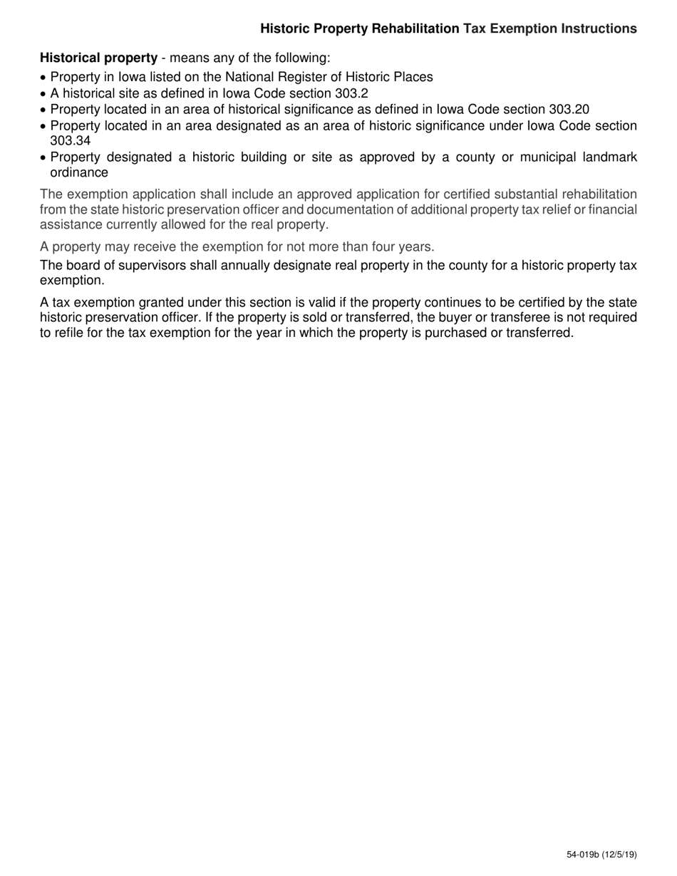 Form 54-019 Historic Property Rehabilitation Property Tax Exemption - Iowa, Page 2