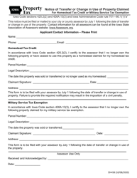 Document preview: Form 59-458 Notice of Transfer or Change in Use of Property Claimed for Homestead Tax Credit or Military Service Tax Exemption - Iowa