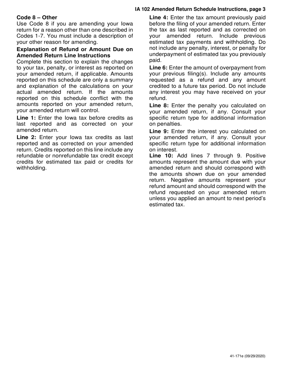 Form IA102 (41-171) Amended Return Schedule - Iowa, Page 5