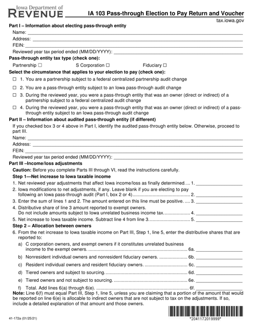 Form IA103 (41-172)  Printable Pdf