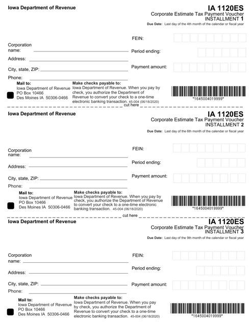 Form IA1120ES (45-004)  Printable Pdf