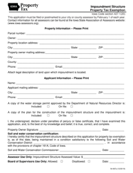 Form 54-067 Impoundment Structure Property Tax Exemption - Iowa