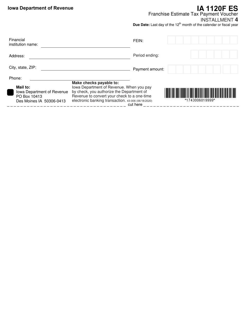 Form IA1120F ES (43-006) Franchise Estimate Tax Payment Voucher - Iowa, Page 2