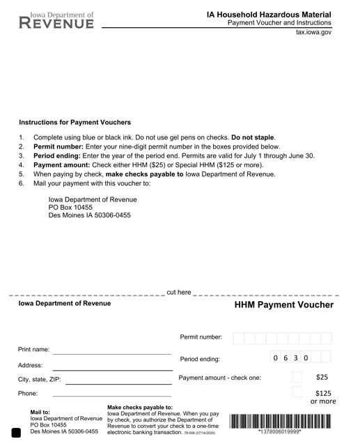Form 78-006 Hhm Payment Voucher - Iowa