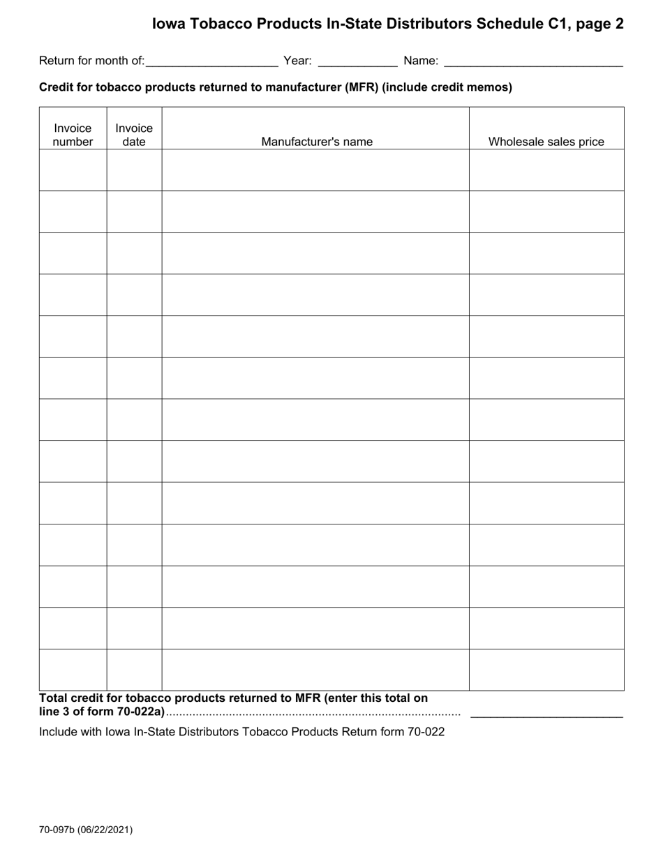 Form 70-097 Schedule C1 Iowa Tobacco Products in-State Distributors - Credit for Tobacco Products - Iowa, Page 2