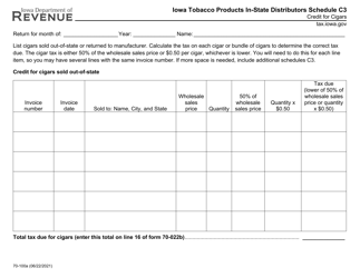 Form 70-100 Schedule C3 Iowa Tobacco Products in-State Distributors - Credit for Cigars - Iowa