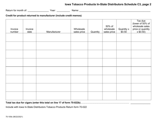 Form 70-100 Schedule C3 Iowa Tobacco Products in-State Distributors - Credit for Cigars - Iowa, Page 2