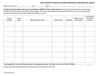 Form 70-098 Schedule C2 Iowa Tobacco Products in-State Distributors - Credit for Snuff Products - Iowa, Page 2