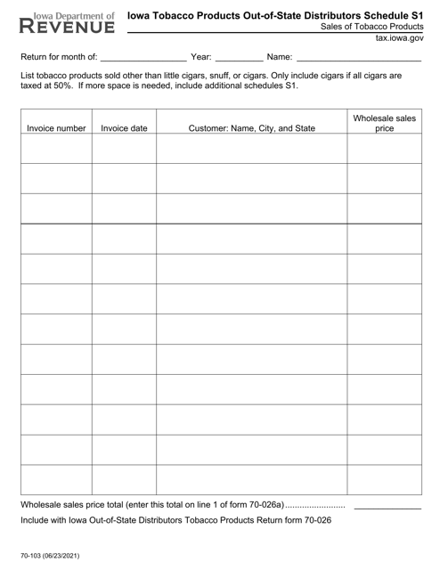 Form 70-103 Schedule S1  Printable Pdf