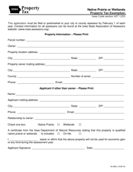 Form 54-006 Native Prairie or Wetlands Property Tax Exemption - Iowa