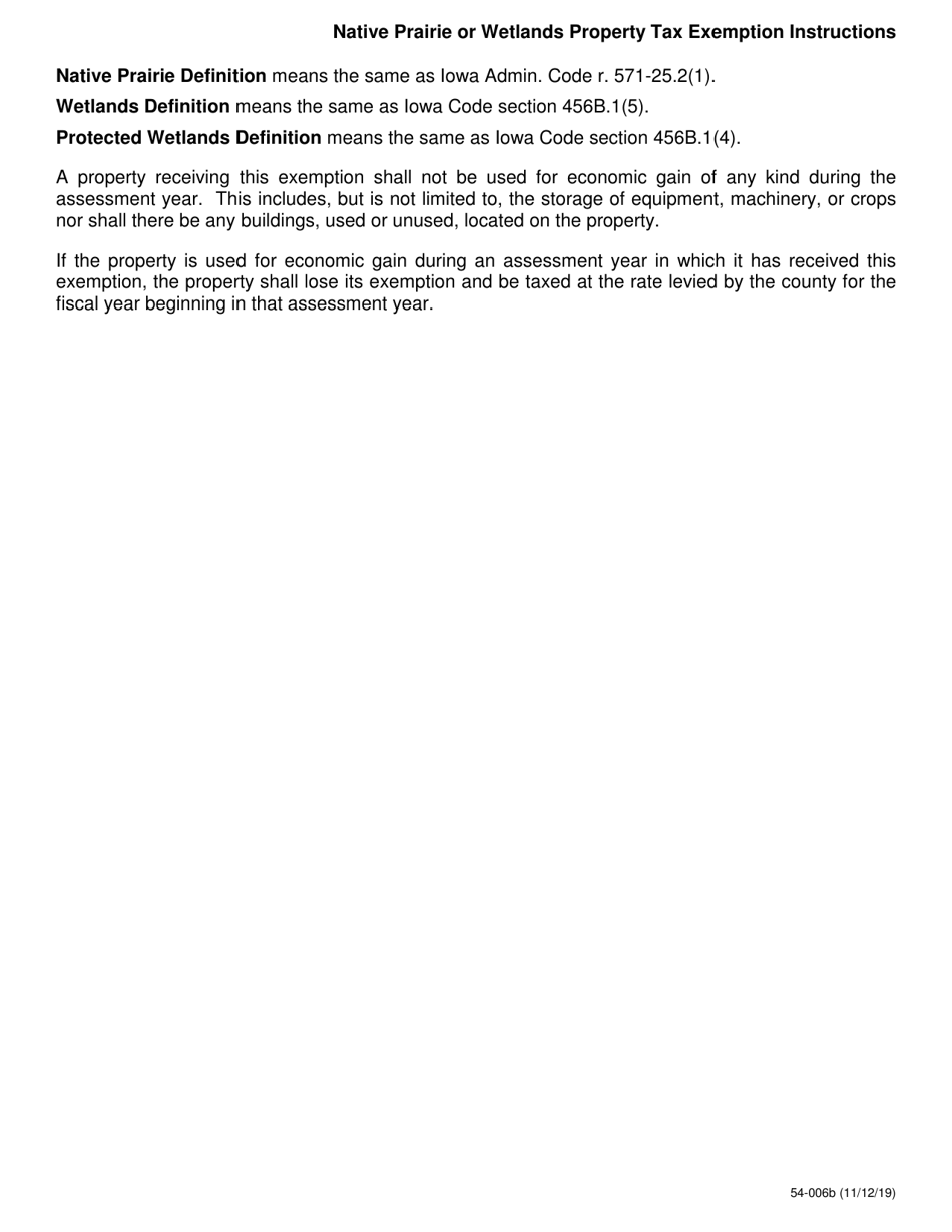 Form 54-006 Native Prairie or Wetlands Property Tax Exemption - Iowa, Page 2
