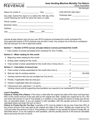 Form 70-099 Iowa Vending Machine Monthly Tax Return - Sticks Assembled - Iowa
