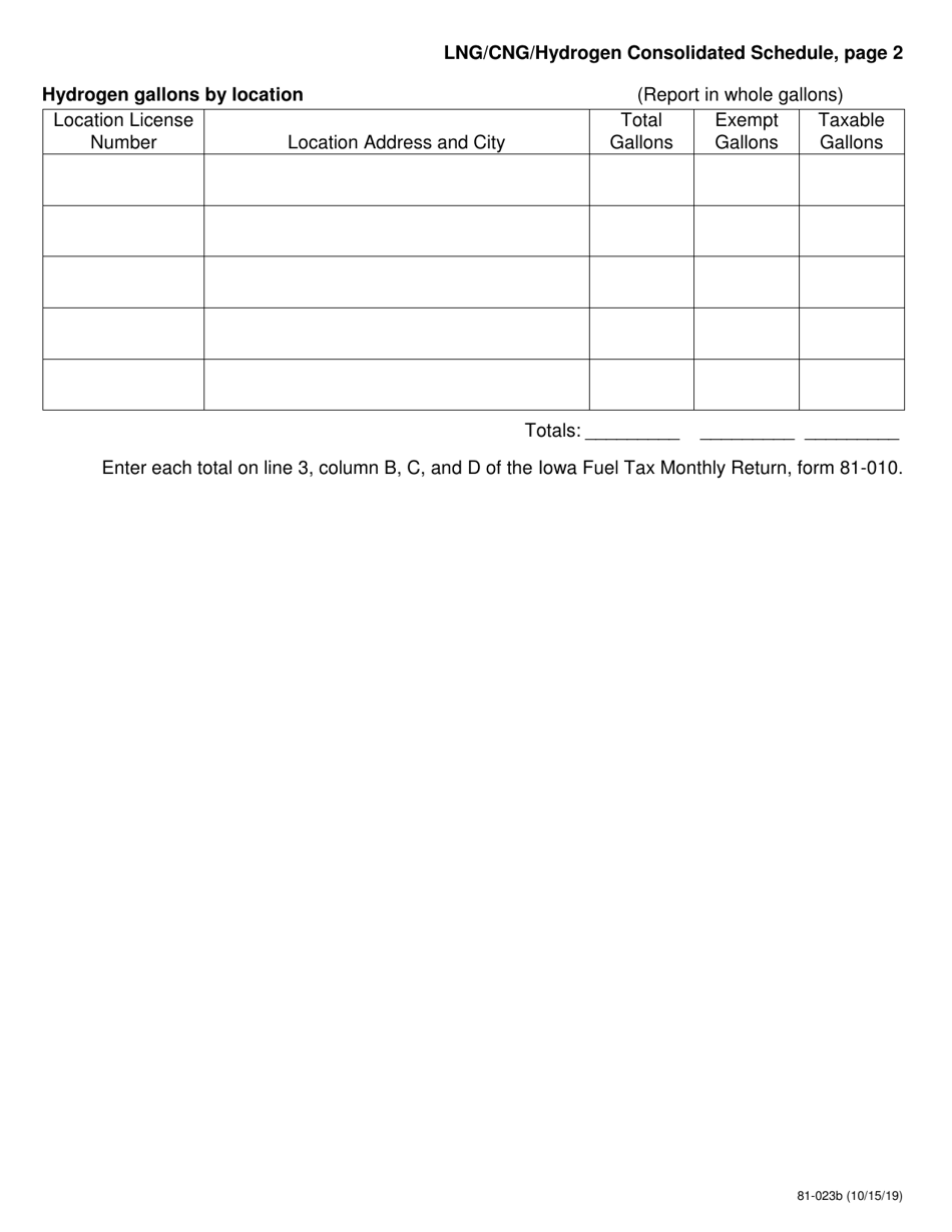 Form 81-023 Iowa Monthly Consolidated Schedule for Natural Gas and Other Alternative Fuel - Iowa, Page 2