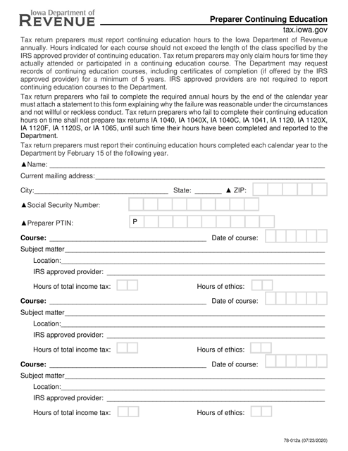 Form 78-012  Printable Pdf