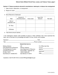 Form 70-057 Refund Claim Affidavit for Permit Fees, Losses, and Tobacco Taxes - Iowa, Page 2