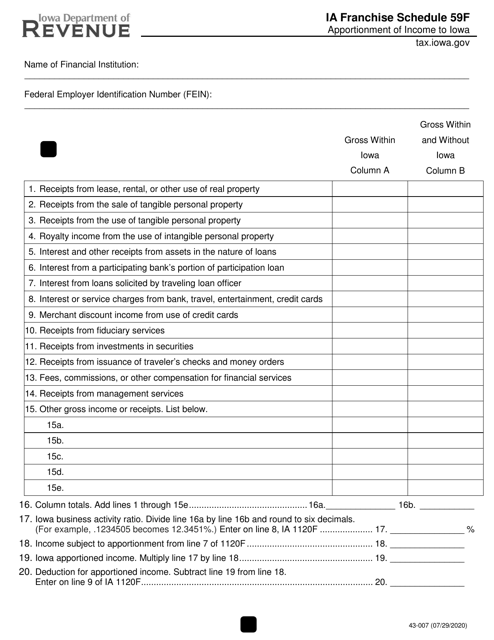 Form 43-007 Schedule 59F  Printable Pdf