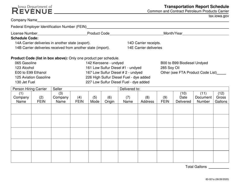 Form 83-021 Transportation Report Schedule - Common and Contract Petroleum Products Carrier - Iowa, Page 1