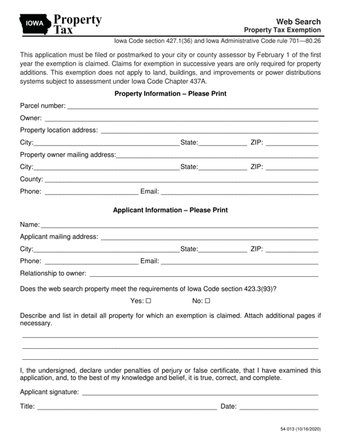 Form 54-013  Printable Pdf