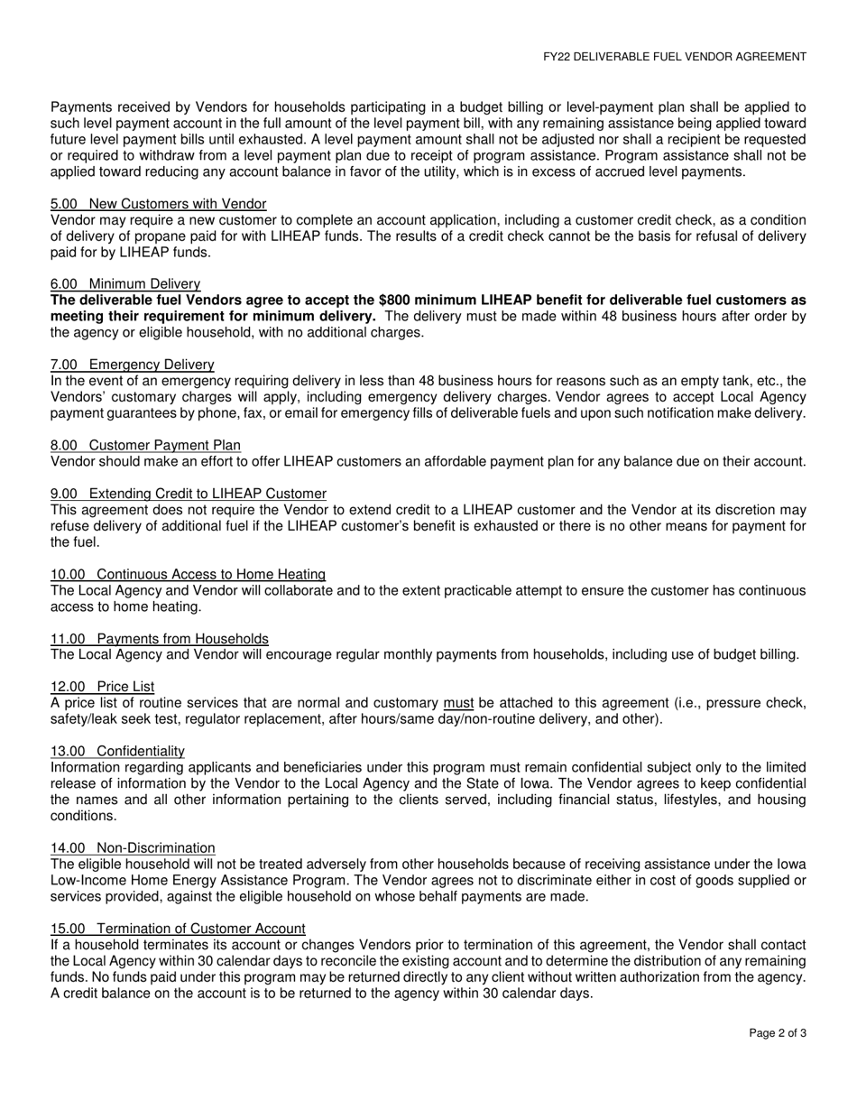 Deliverable Fuel Vendor Agreement - Low-Income Home Energy Assistance Program - Iowa, Page 2