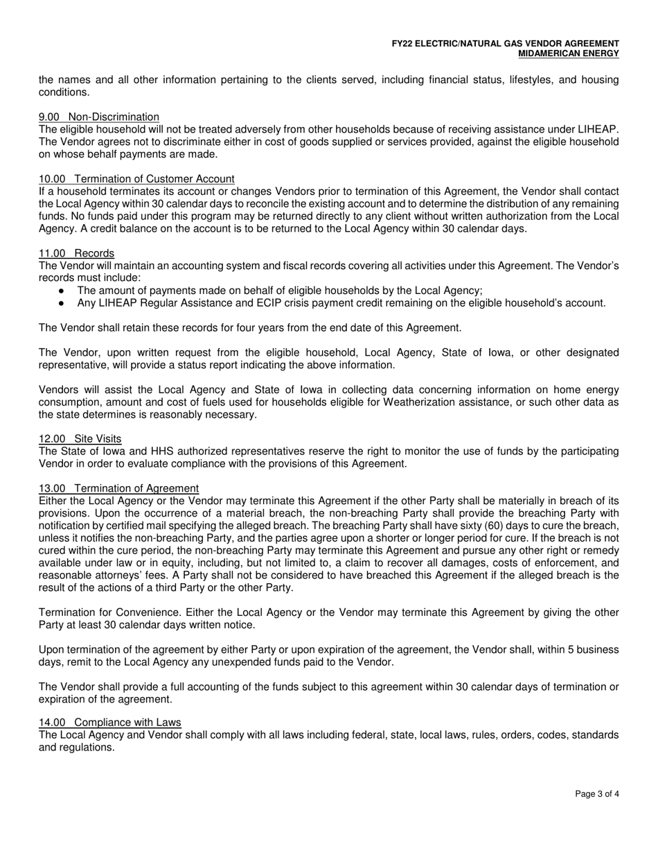Electric / Natural Gas Vendor Agreement - Midamerican Energy - Low-Income Home Energy Assistance Program - Iowa, Page 3