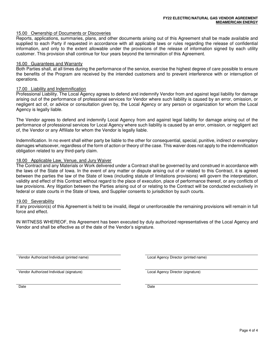 Electric / Natural Gas Vendor Agreement - Midamerican Energy - Low-Income Home Energy Assistance Program - Iowa, Page 4
