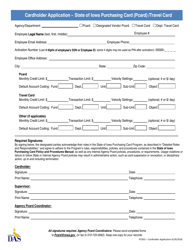 Document preview: Form PC002 Cardholder Application - State of Iowa Purchasing Card (Pcard)/Travel Card - Iowa