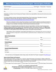 Document preview: Form PC001A Biennial Agency Verification - State of Iowa Purchasing Card (Pcard) Program - Iowa