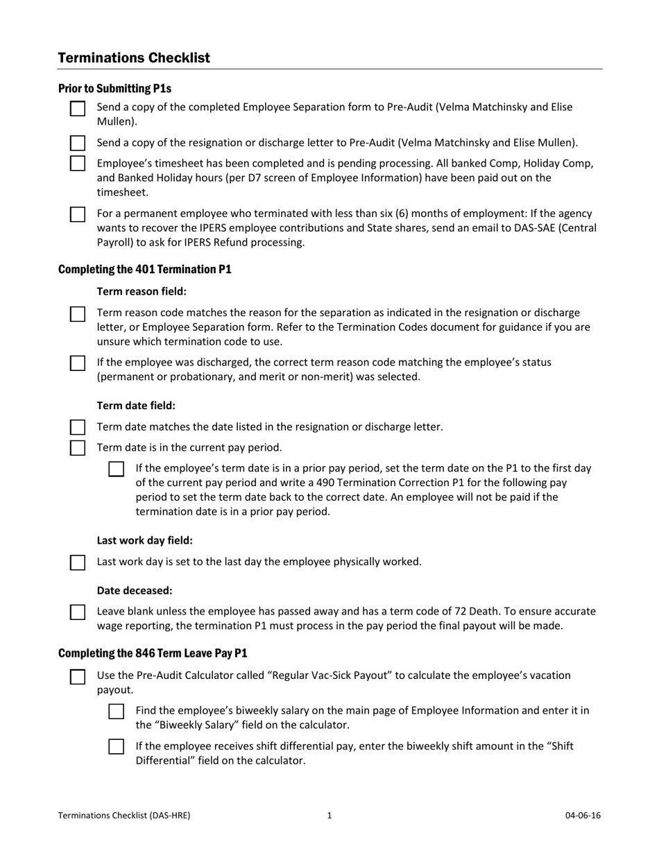 Terminations Checklist - Iowa, Page 1