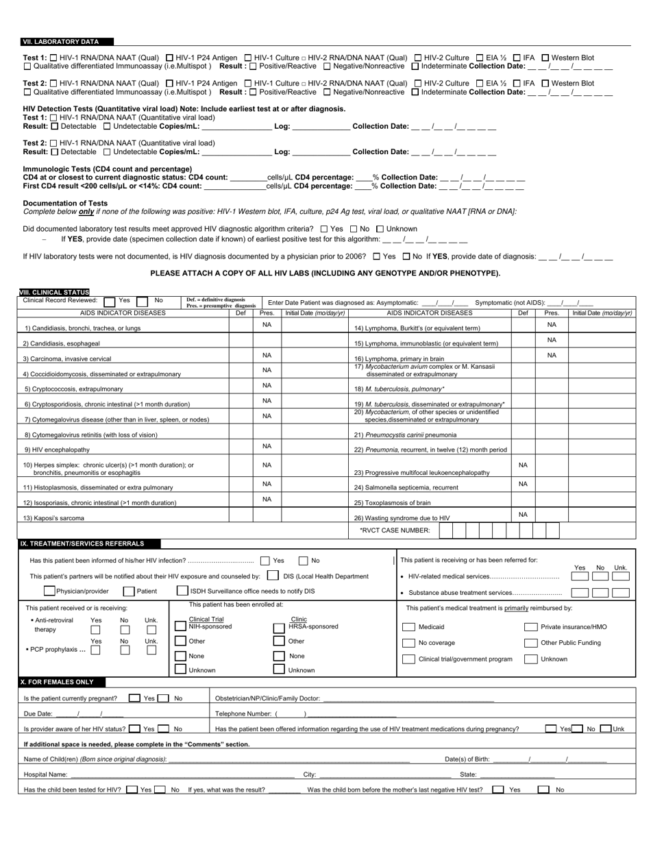 State Form 51201 Adult HIV / AIDS Confidential Case Report (Patients 13 Years of Age at Time of Diagnosis) - Indiana, Page 2