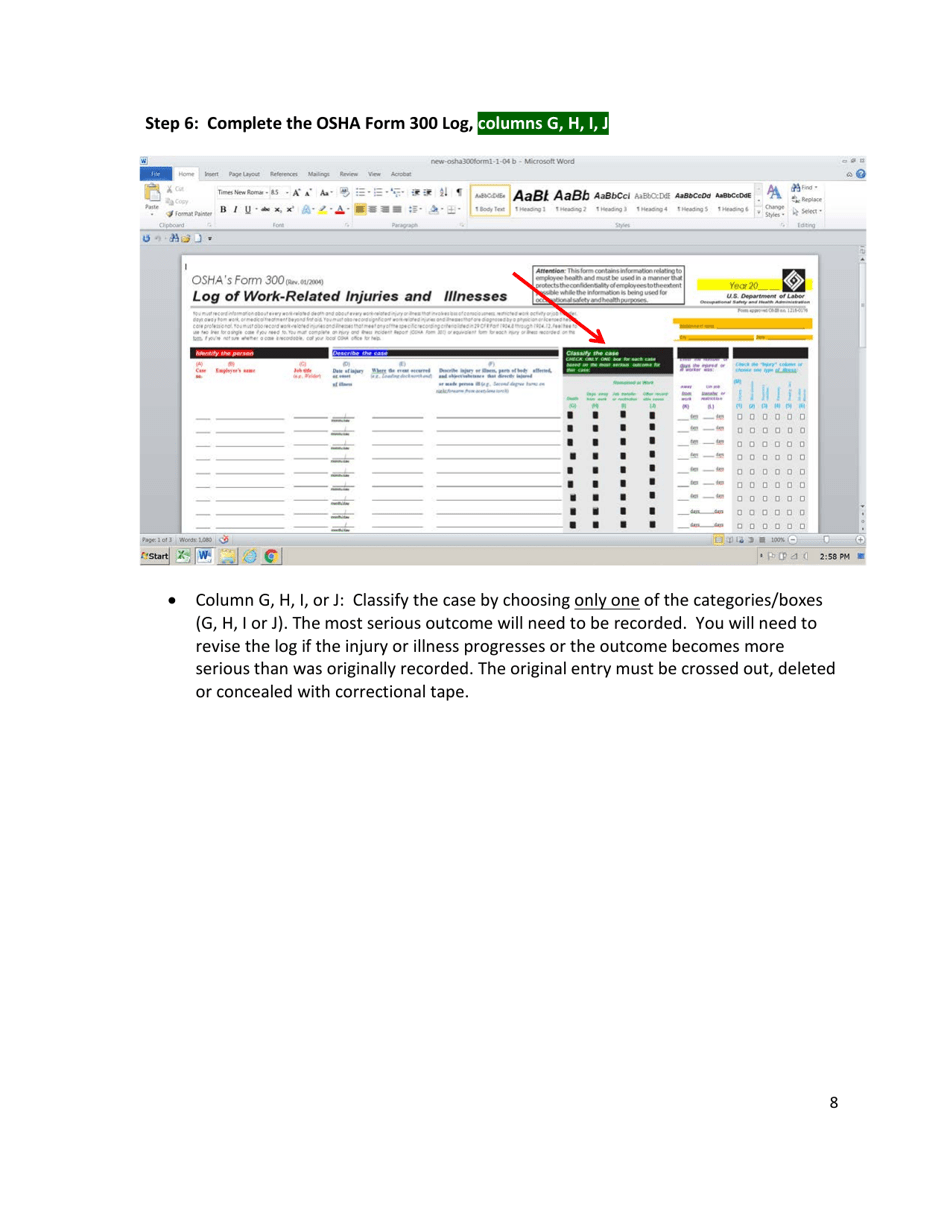 Instructions for OSHA Form 300, 300A - Iowa, Page 8