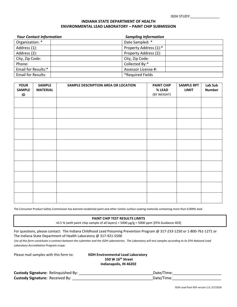 Environmental Lead Laboratory - Paint Chip Submission - Indiana, Page 1