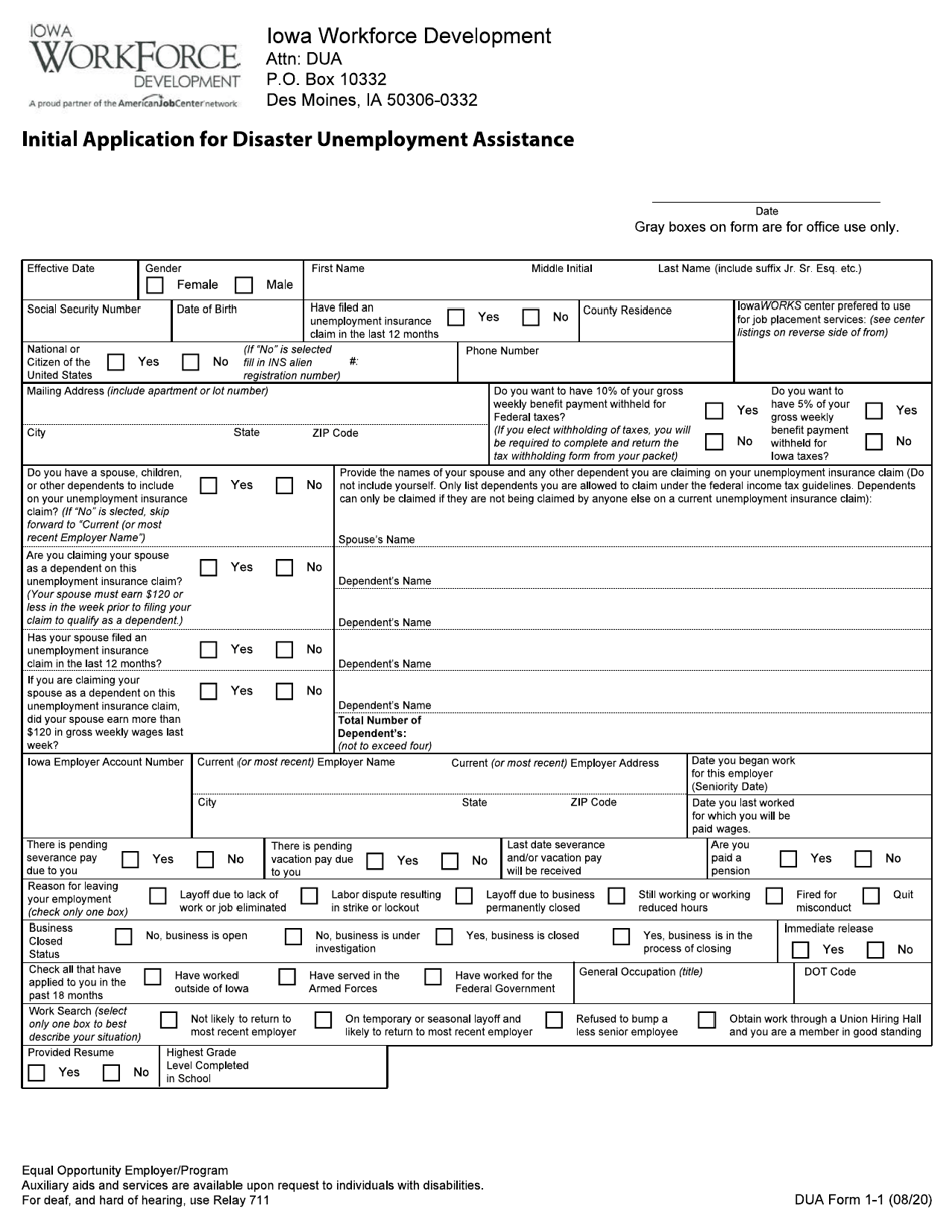 DUA Form 1 - Fill Out, Sign Online and Download Printable PDF, Iowa ...