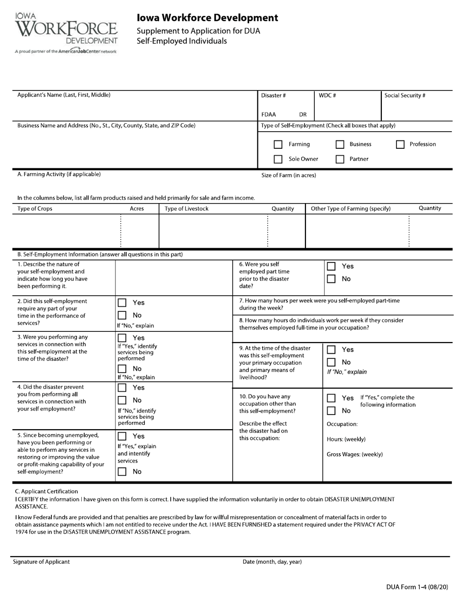 DUA Form 1 Application for Disaster Unemployment Assistance (Dua) - Iowa, Page 6