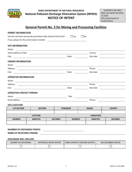 Document preview: DNR Form 542-4006 National Pollutant Discharge Elimination System (Npdes) Notice of Intent - General Permit No. 5 for Mining and Processing Facilities - Iowa