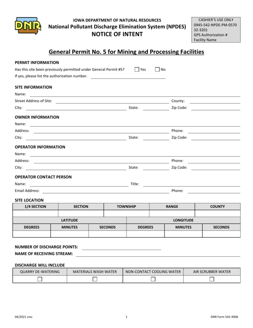 DNR Form 542-4006  Printable Pdf