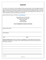 Application for a Change in Field of Membership - Supporting Document Checklist and Publication Notice - Kansas, Page 2