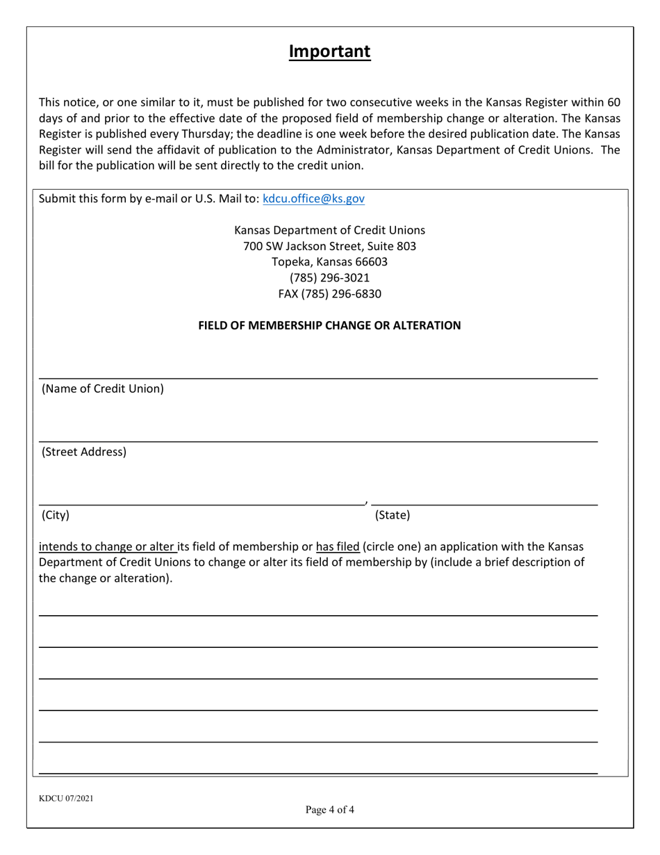 Application for a Change in Field of Membership - Kansas, Page 4