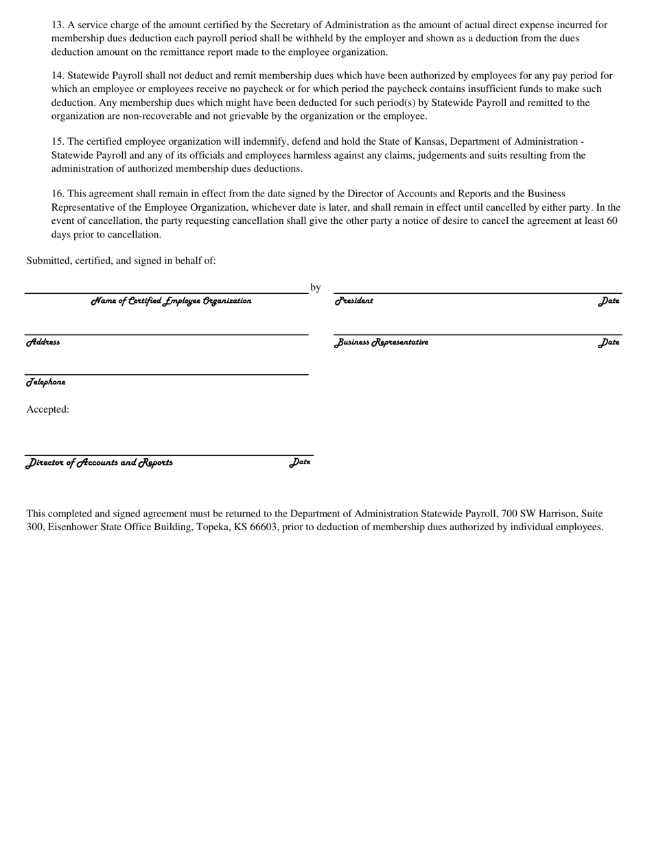 Form DA-192 Membership Dues Deduction Agreement - Kansas, Page 2
