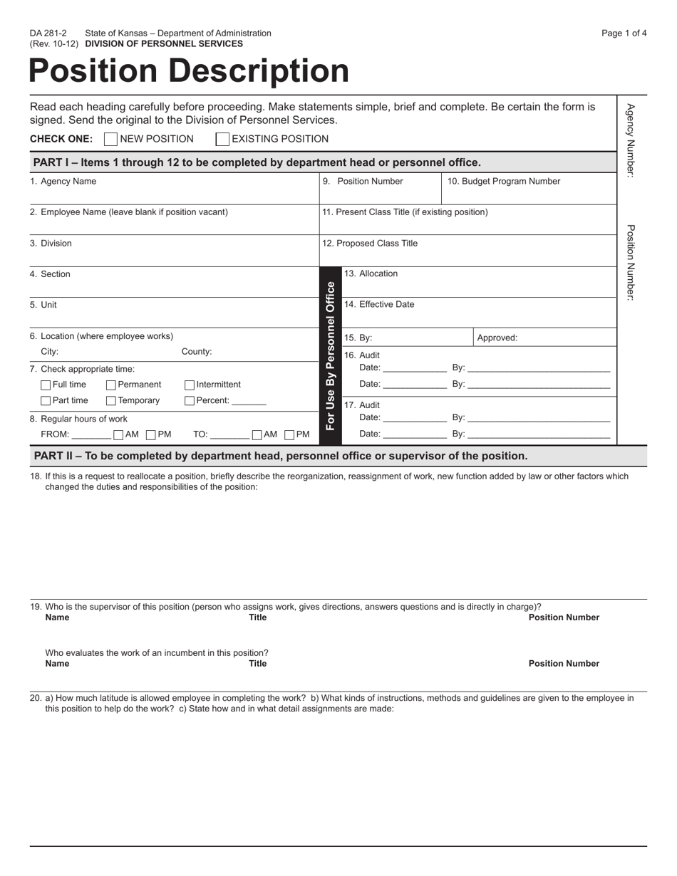 Form DA281-2 Position Description - Kansas, Page 1